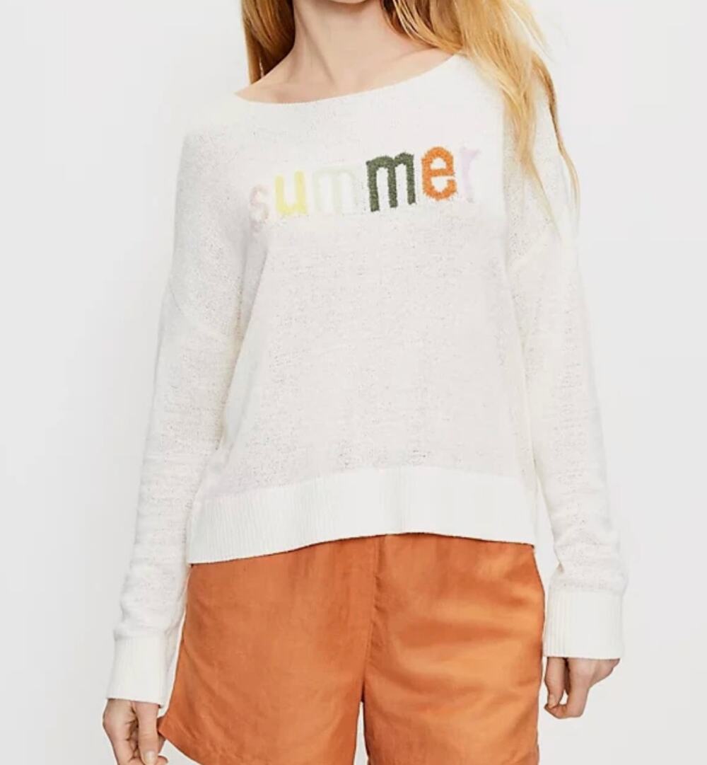 Loft knit lightweight sweater 'summer' stitching / ivory / round neck size M